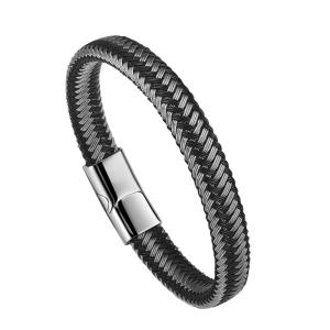 Wholesale High Quality Leather and Stainless Steel Wire Braided wrap bangle Bracelet with magnetic clasp from china suppliers