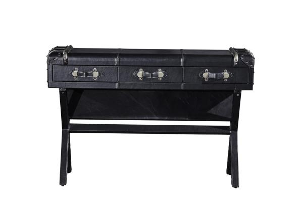 Vintage Retro Black Steamer Trunk Coffee Table , Leather Top Side Table European