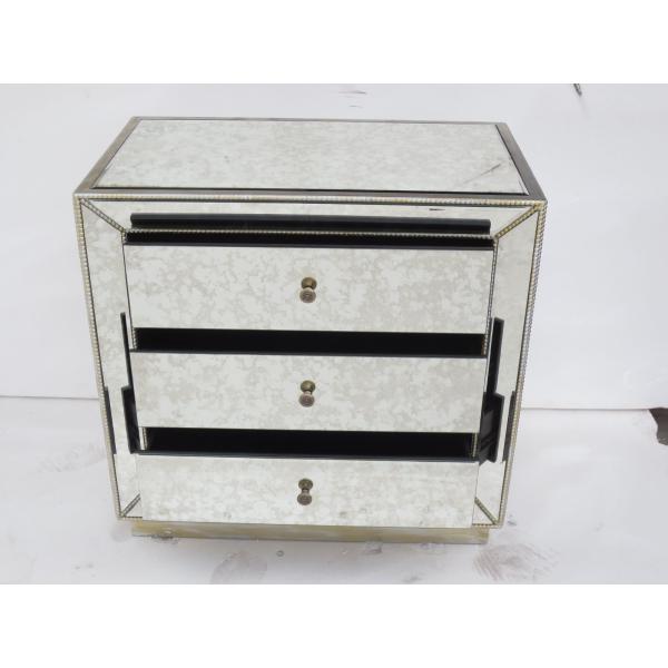 Antique Glass Mirrored Bedside Table , Professional Mirrored Bedroom Side Tables