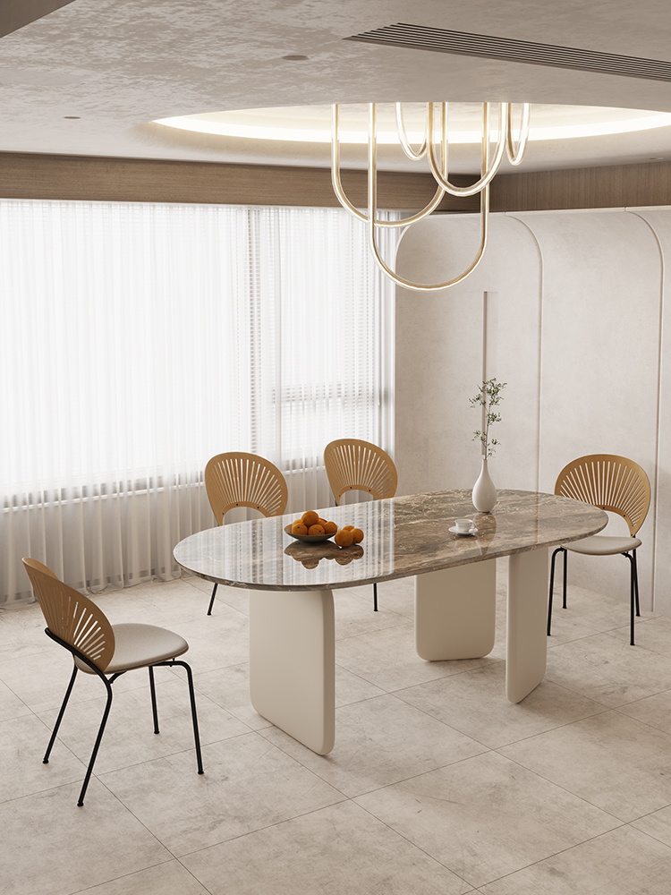 Ellipse Shape Contemporary Marble Dining Table 6mm Grey 160*85*75