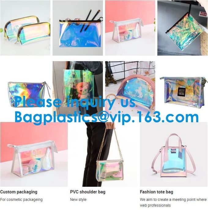 Glossy Rainbow Hologram Vinyl Cosmetic Pvc Bag With Zip Closure,Hologram zipper pvc cosmetic bag