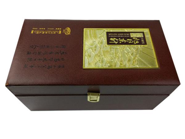 PU Leather Silk Material inside Tray Lock Closure Gold Color Hot Stamping Wood