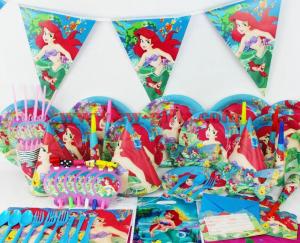 China 78pcs/2017 Luxury Kids Birthday Party Decoration Set Mermaid Ariel Theme Party Supplies Baby Birthday Party Pack on sale