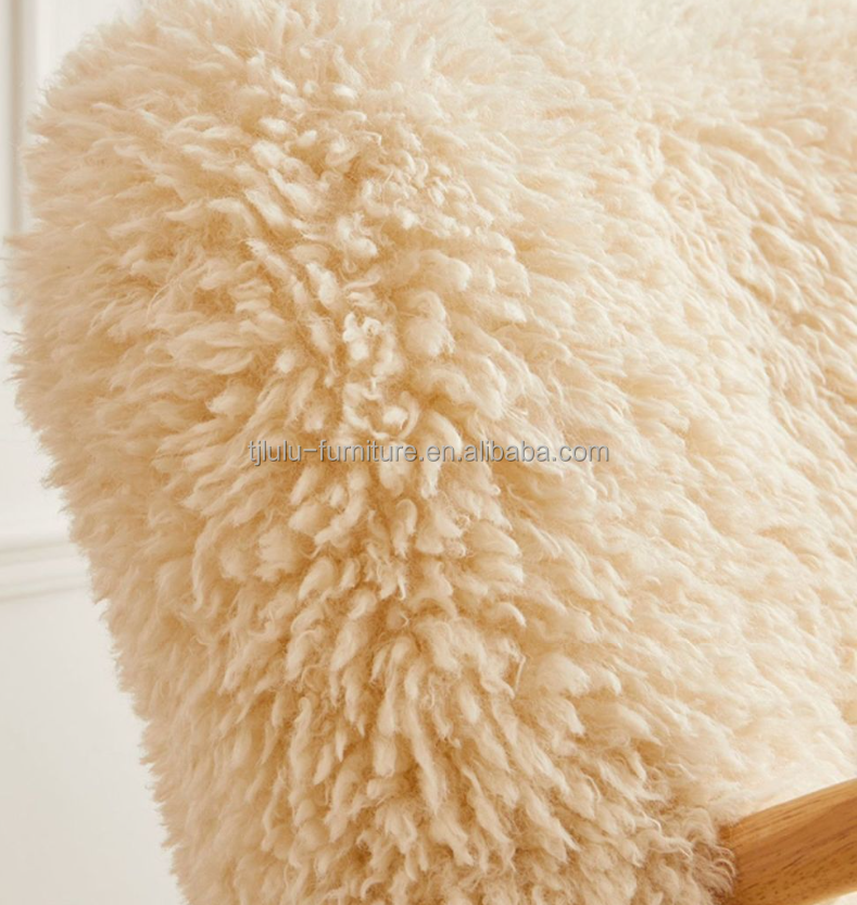 Nordic Special Modern Design Solid Wood Ash Frame Material Lamb Wool Upholstery Leisure Living Room Chair for Bedroom