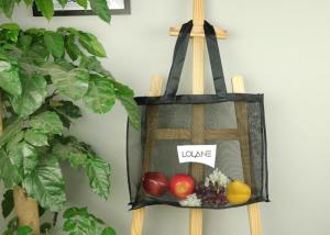 Wholesale Polyester Mesh Shopping Tote Bag 32*28*8 cm Black Color With White Logo from china suppliers