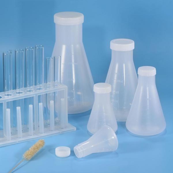 1000ml Plastic Erlenmeyer Flask With Screw Caps, 2 Pack Narrow Mouth Conical