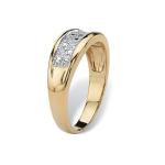 Silver / Brass Men's Prong Set Diamond Wedding Ring In 18k Gold Plating With