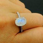 Elegant Plated Oval Cut Claw Setting Moonstone With CZ Rings Engagement Women