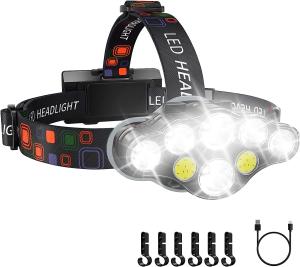 Wholesale Rechargeable Headlamp, 8 LED 18000 Lumen Bright Headlamp with Red Light, IPX4 Waterproof USB Headlight, Head Lamp from china suppliers