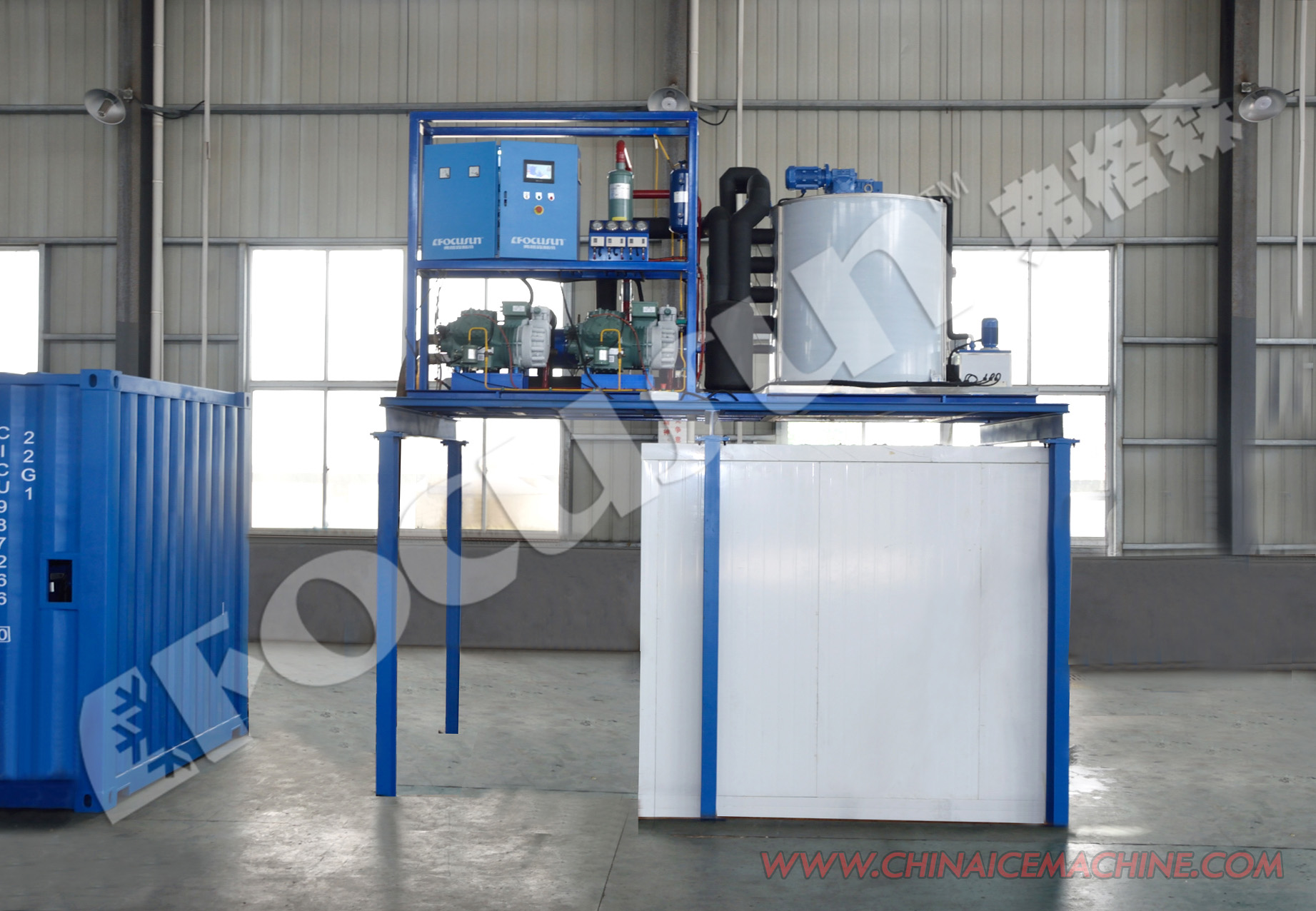 Focusun 10 000kg Flake Ice Making Machine 5tons Storage Room Ice Size 1.5mm-2.2mm