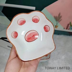 China  				Cute Printing Paws Dog Feeder Ceramic Cartoon Pup Cat Bowls 	         on sale