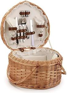 Wholesale Picnic Basket for 2 Picniking Heart Shaped Empty Woven Wicker Willow Wood Hamper Backpack Box with Lid Cover Handle from china suppliers