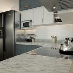 L Shape French Style Kitchen Cabinet E1 Grade With Drawer 18mm