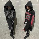 Custom Print Vintage Zipper Rhinestone Hoodies Sweatsuits Unisex Sets Flared