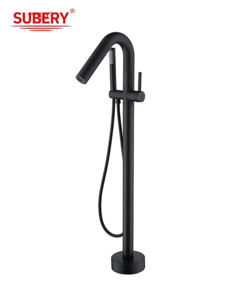 Single Lever Floor Mounted Freestanding Bathtub Faucets With Diverter Matt Black