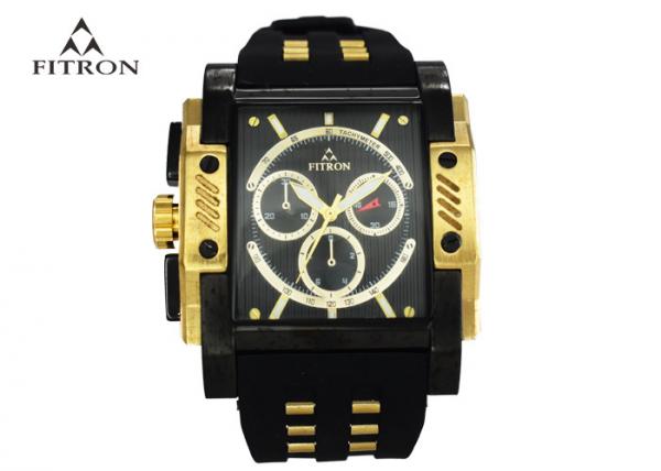 Quality Large Face Mens Watches , Rectangular Black And Gold Wrist Watch Anti Scratch for sale