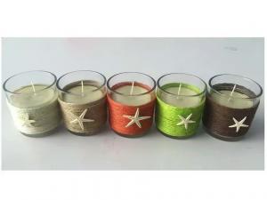 Wholesale Decor home unscented glass candle with color wrapping rope  and  small ornaments from china suppliers
