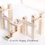 60pcs Wooden Marble Track Assembly Building Blocks Ball Puzzle Children