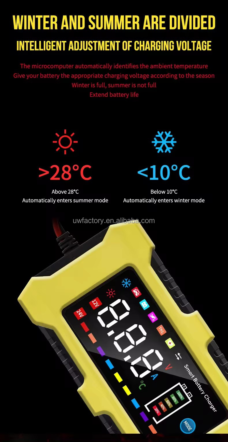 12V/10A Input 12V/2A Output Color Touch Screen Car Battery Charger for Lead-Acid and Lithium Ion Batteries Large Screen