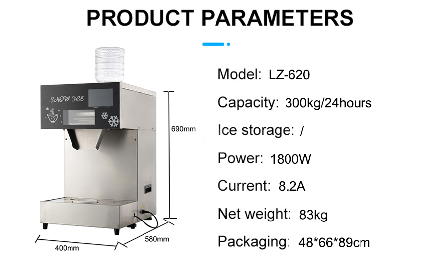 300kg Per Day LZ-620 Snow Ice Maker Bingsu Machine with R404a Refrigerant