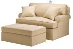 Fabric Upholstered Double Chair And Ottoman With Back Cushion