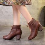 S091 Autumn new high-heeled women's single shoes, retro lace-up leather fashion,