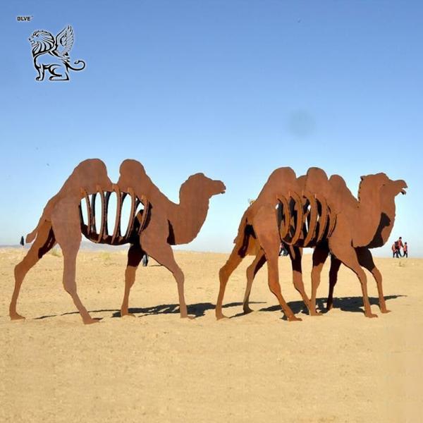 Corten Steel Camel Sculpture Abstract Metal Animal Garden Statue Contemporary Art Decoration Desert Outdoor