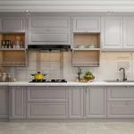 Customized Modern PVC Kitchen Cabinets L Shape Classic Grey Kitchen Cabinet