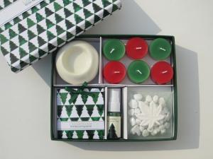 Wholesale Red &amp; Green Cinnamon chai fragrance scented tealight candle &amp; holder packed into gift box from china suppliers