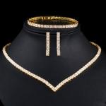 White Gold Color Luxury Bridal CZ Crystal Necklace and Earring Sets Big Wedding