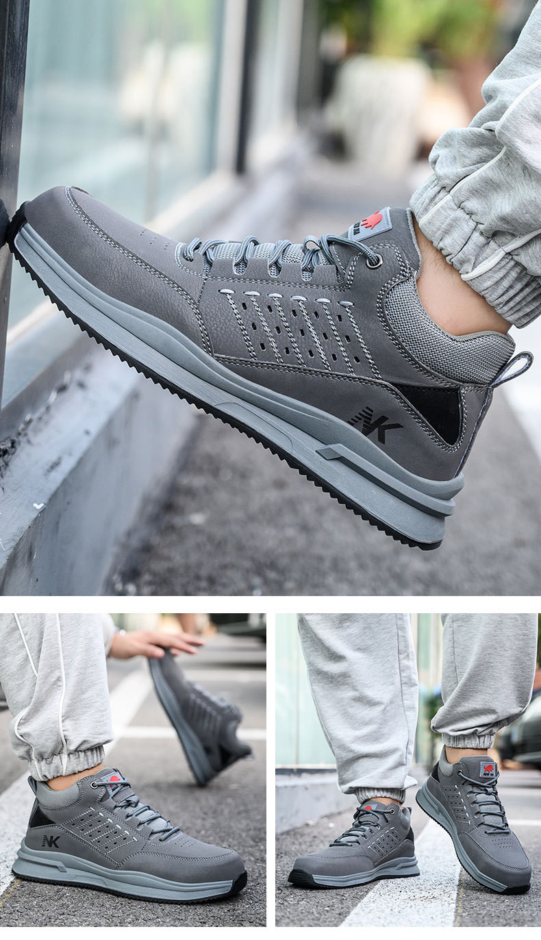 Microfiber Men'S Security Officer Work Boots Plastic Toe Kevlar Mid Sole Anti Smashing Rubber Work Boots