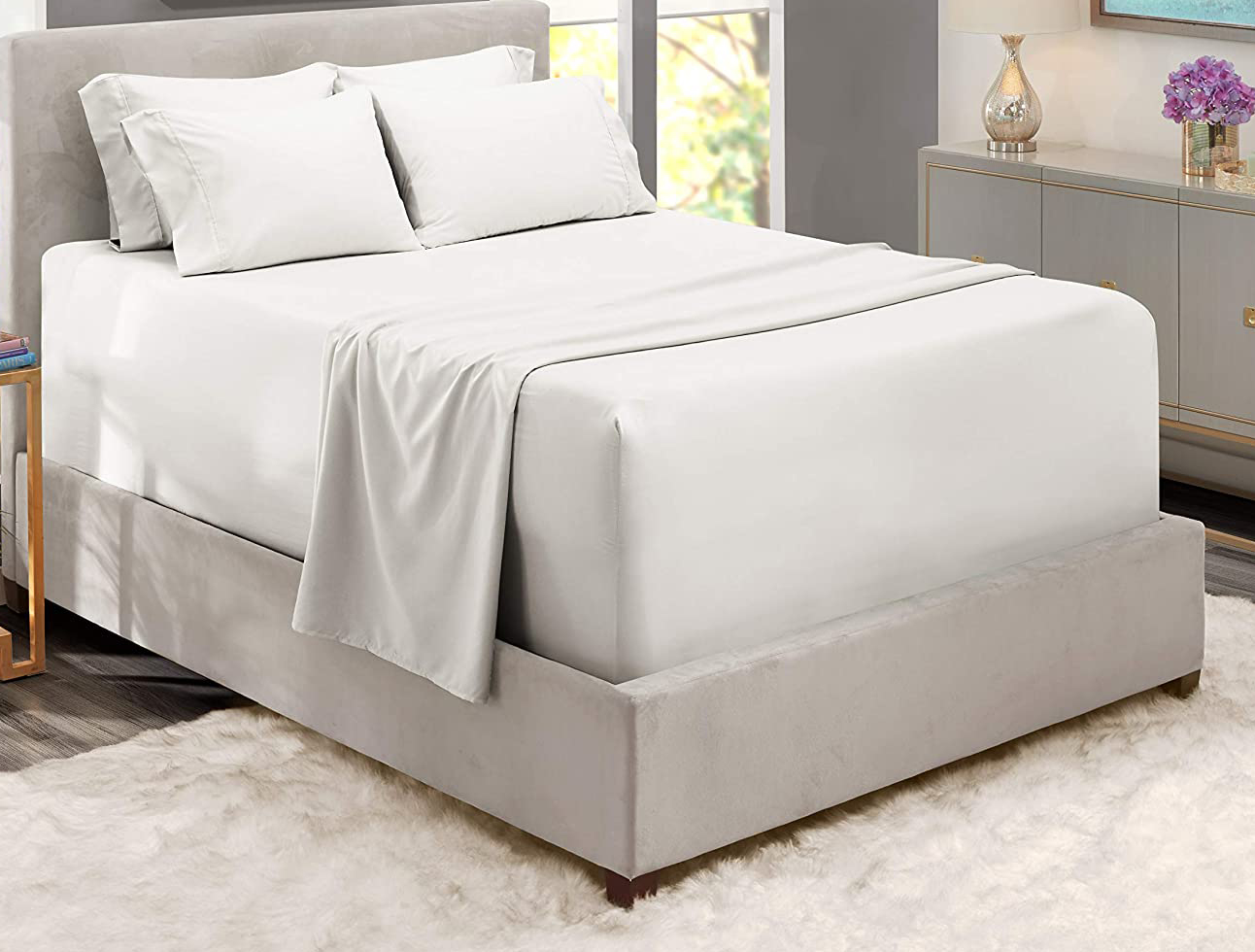 Bed Sheet Solid Pattern Brushed Microfiber Bamboo Bedding Set 6pcs for Bedroom