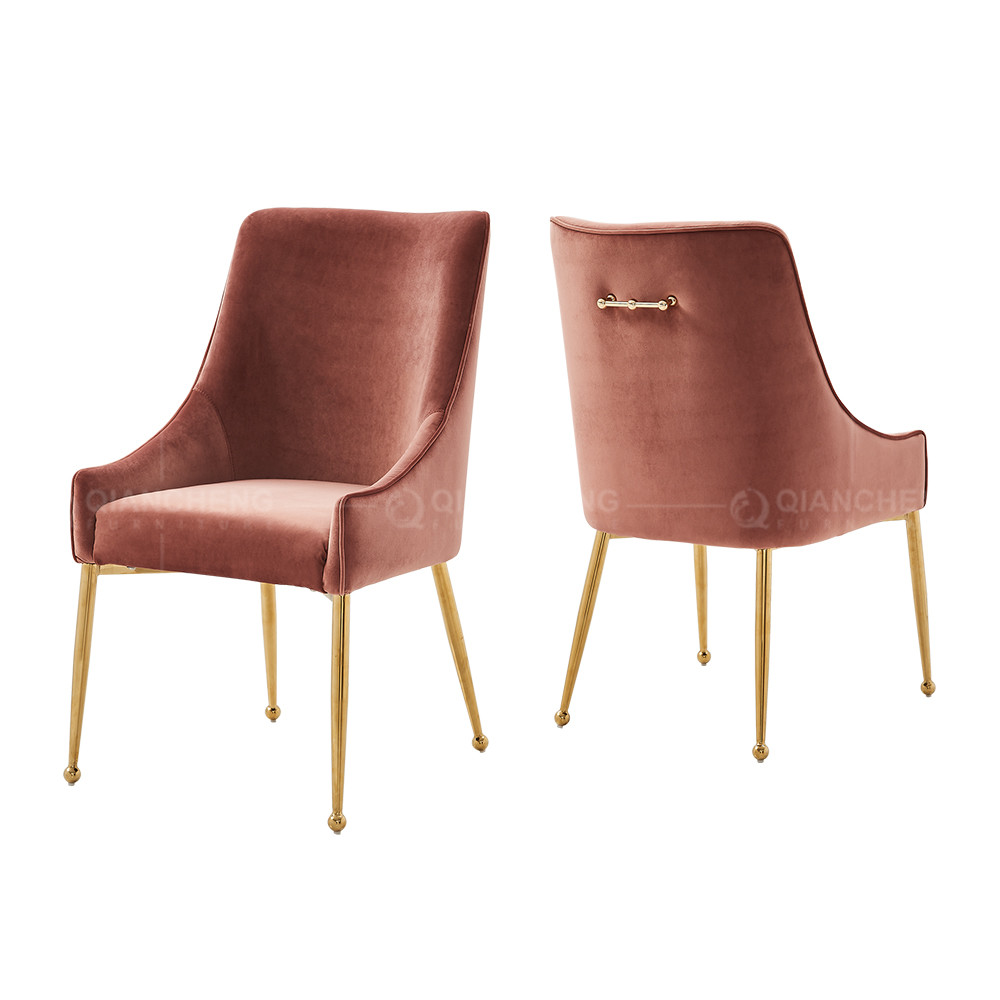 54*64*93cm Luxury Dining Room Chairs Golden Stainless Steel Metal Legs