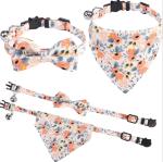 Custom Adjustable Floral Pet Kitten Collar With Bowtie And Bandanas Metal Buckle
