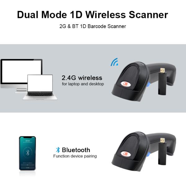 Durable Wireless Handheld Barcode Scanner Laser 1d Bar Code Scanner for Windows Mac Linux