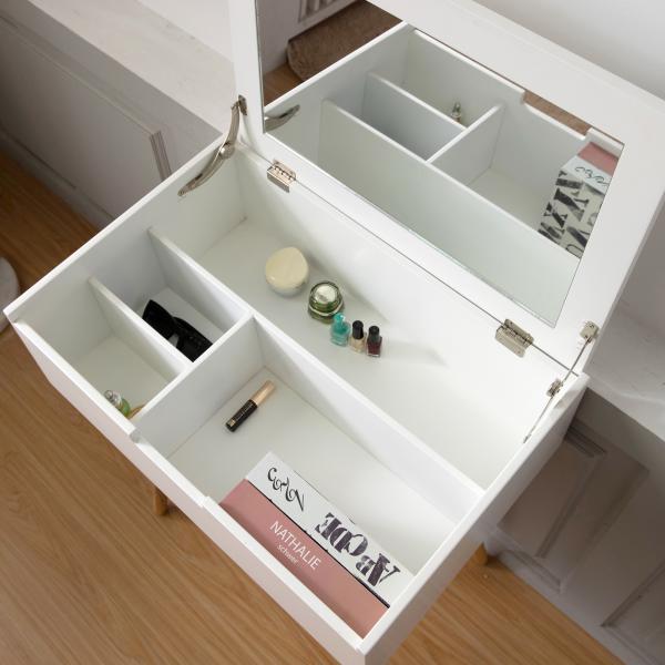 Brown White Wooden Dressing Table With Mirror Large Capacity Luxury For Bedroom Home