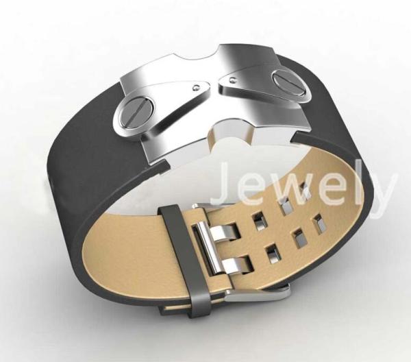 Top Quality Europe Fashion Stainless Steel Genuine Leather Silicone Bangle