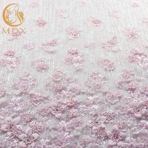 Wholesale Excellent 3D Flower Lace Customized Embroidery 1 Yard Length Pink Floral Lace Fabric from china suppliers