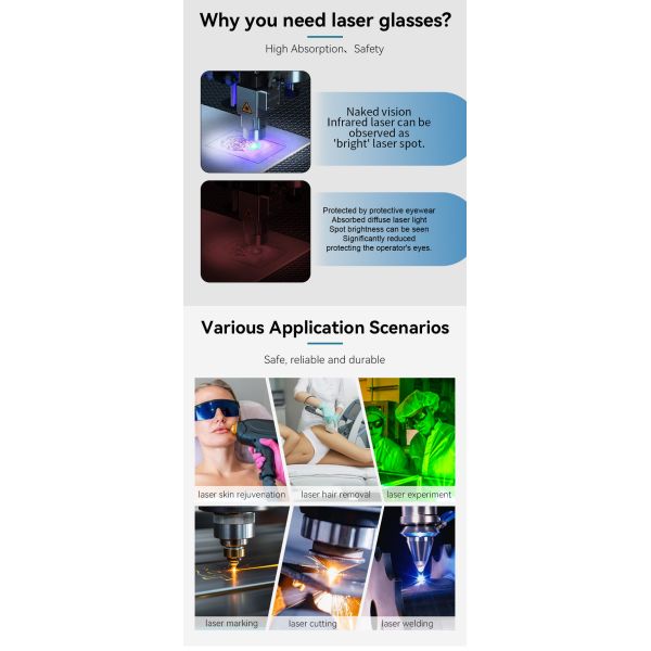 Anti Glare Laser Protection Glasses Laser Goggles Laser Safety Goggles for Laser Cutting Engraving Laboratory Use
