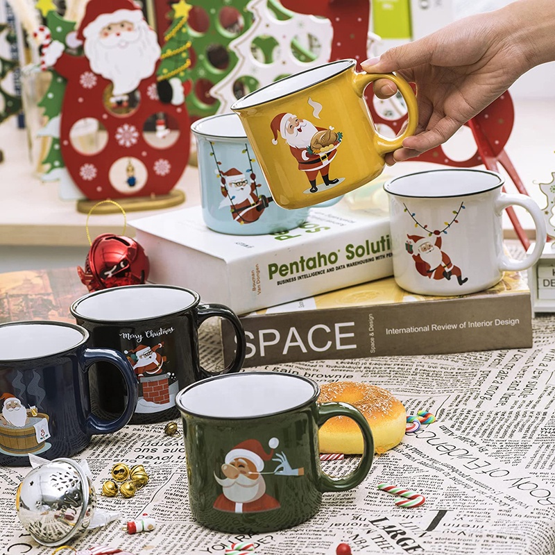 14oz Ceramic Christmas coffee mug, Stoneware Coffee Mug with Santa Design Best Gift for Festival