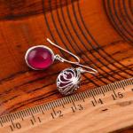 Sterling 925 Silver Synthetic Ruby Pendant Dangle Earrings (019515)