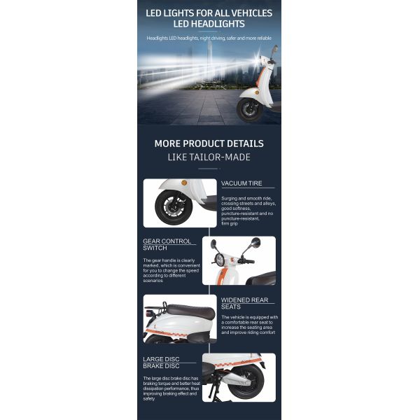 50cc 12MOSFET Electric Motorcycle Scooter Street Legal 68KG 60V 20AH