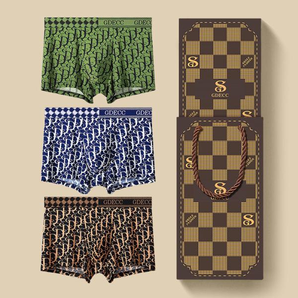 2xl 3xl 4xl Polyamide Mens Boxer Shorts 3 Pack Gift Box Antibacterial Letter