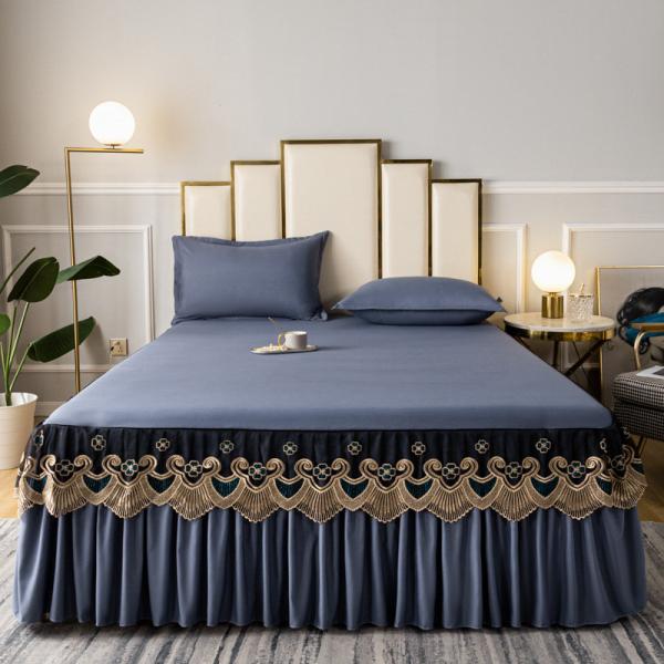 3 kg Luxury Cotton Silky Bedspread Queen Bed Skirt Bed Sheets Set with Pleats