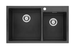 Wholesale Stain Resistant Black Double Bowl Flush Mount Composite Granite Kitchen Sink from china suppliers