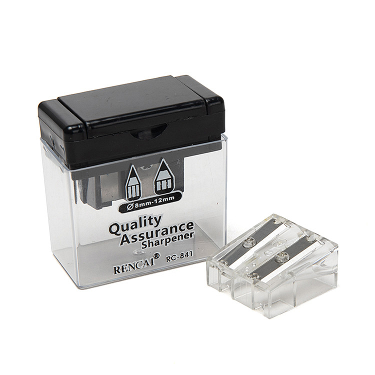Wording Office Rectangle Double Hole Pencil Sharpener With Lid