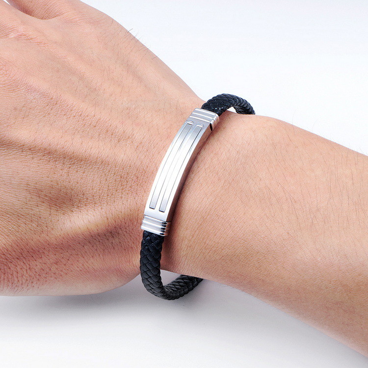 Leather rope bracelet trendy retro leather woven stainless steel men's bracelet fashionable
