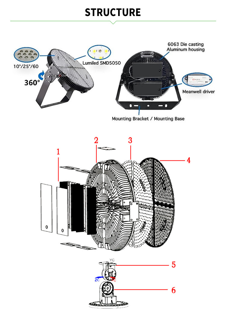 high mast lights 1000w outdoor led high mast light for tennis court high pole sports area lighting