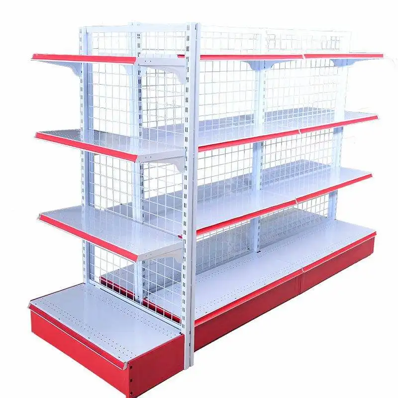 Metal Mesh Back Gondola Shelving Heavy Duty Grocery Shop Display Shelf