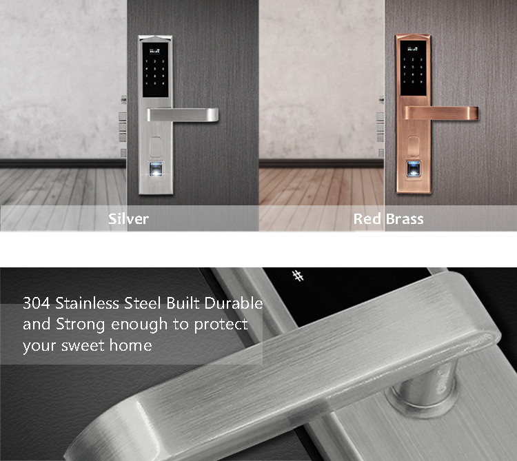 Keyless Residential Door Locks , Fingerprint Hotel Electronic Door Locks 304 Stainless Steel